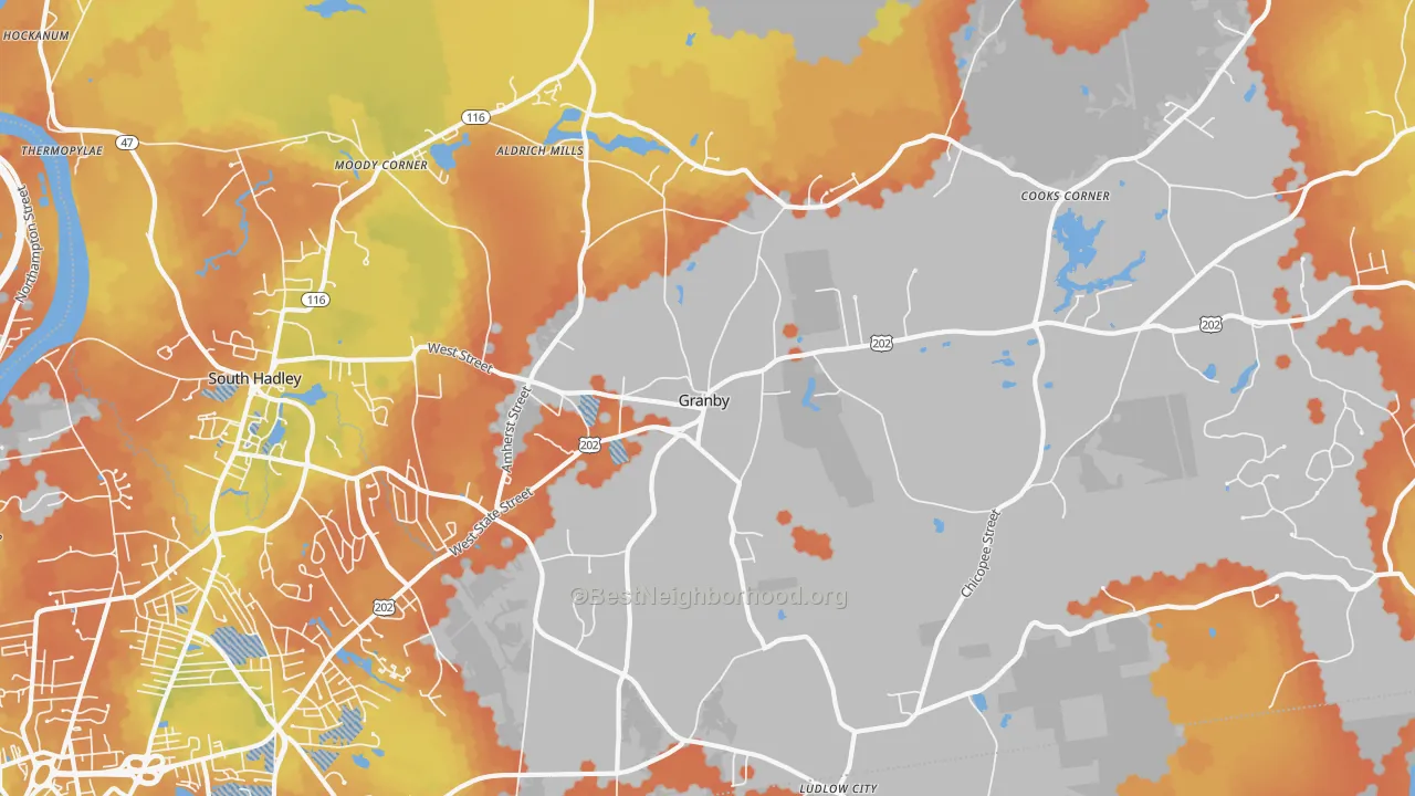 Bike Grade map of Granby, MA
