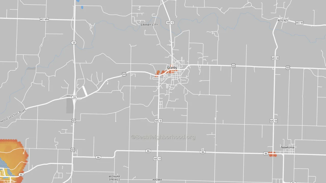 Bike Grade map of Granby, MO
