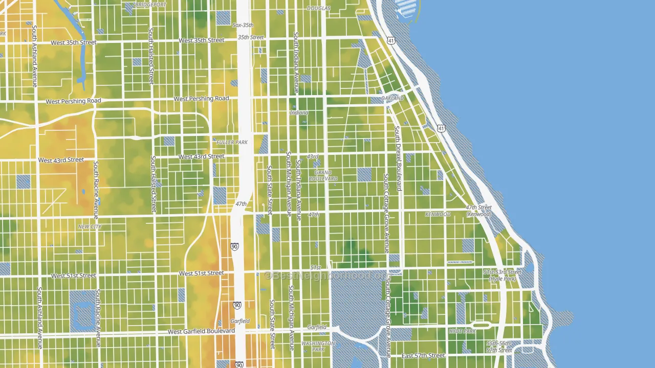 Bike Grade map of Grand Boulevard, Chicago, IL