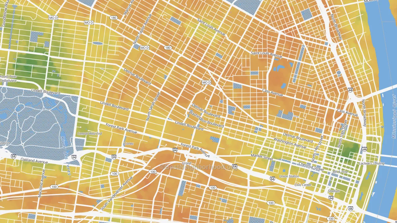 Bike Grade map of Grand Center, St. Louis, MO