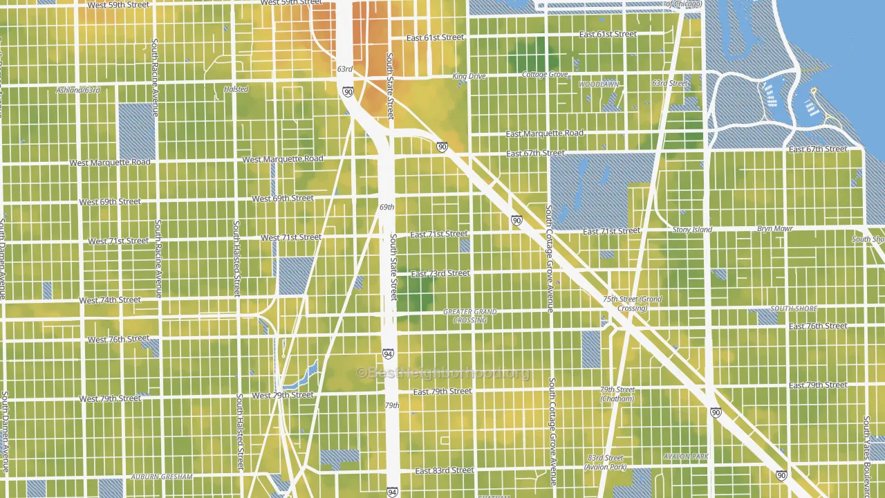 Bike Grade map of Grand Crossing, Chicago, IL