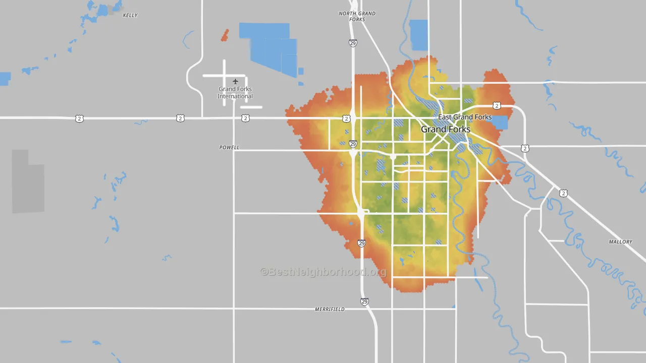 Bike Grade map of Grand Forks County, ND