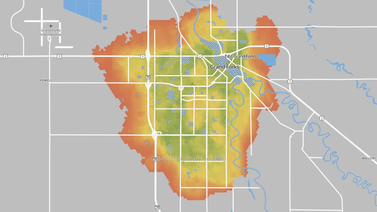 Bike Grade map of Grand Forks, ND