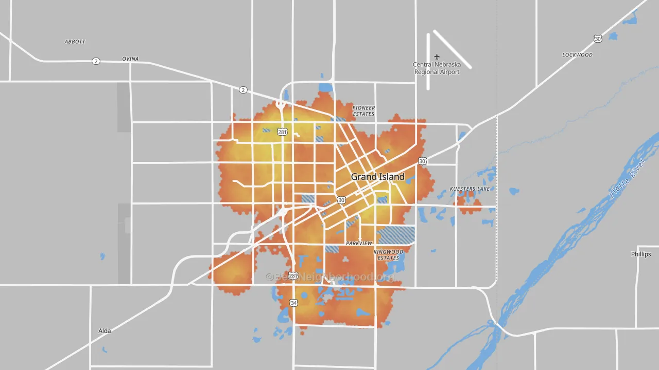 Bike Grade map of Grand Island, NE