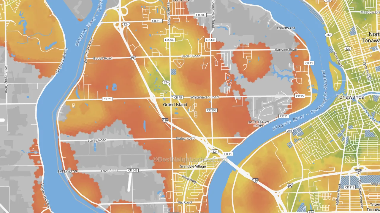 Bike Grade map of Grand Island, NY