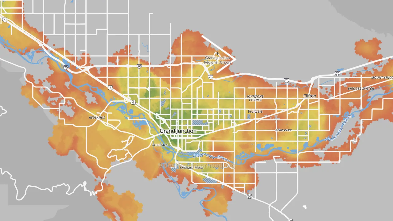 Bike Grade map of Grand Junction, CO