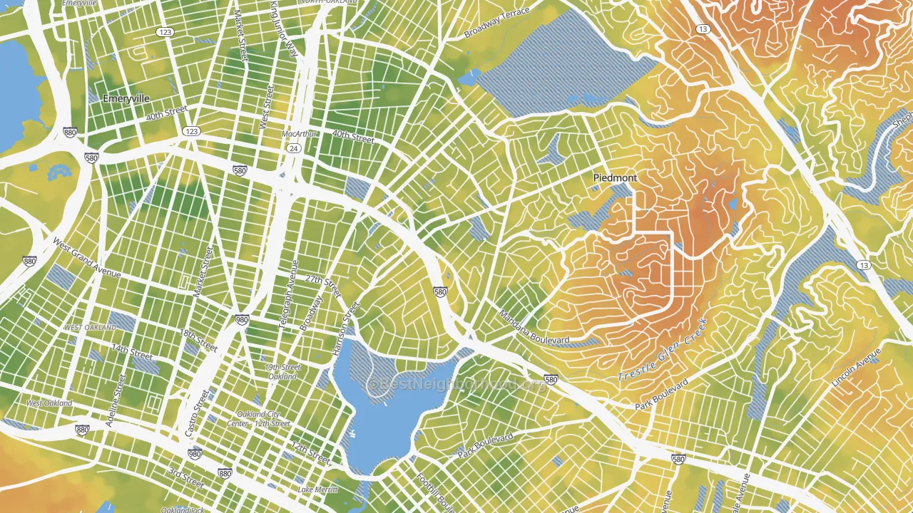 Bike Grade map of Grand Lake, Oakland, CA