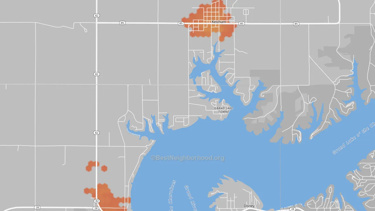 Bike Grade map of Grand Lake Towne, OK