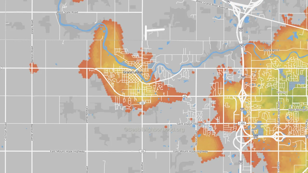 Bike Grade map of Grand Ledge, MI