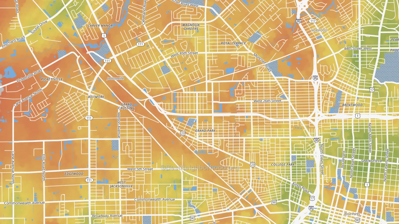 Bike Grade map of Grand Park, Jacksonville, FL
