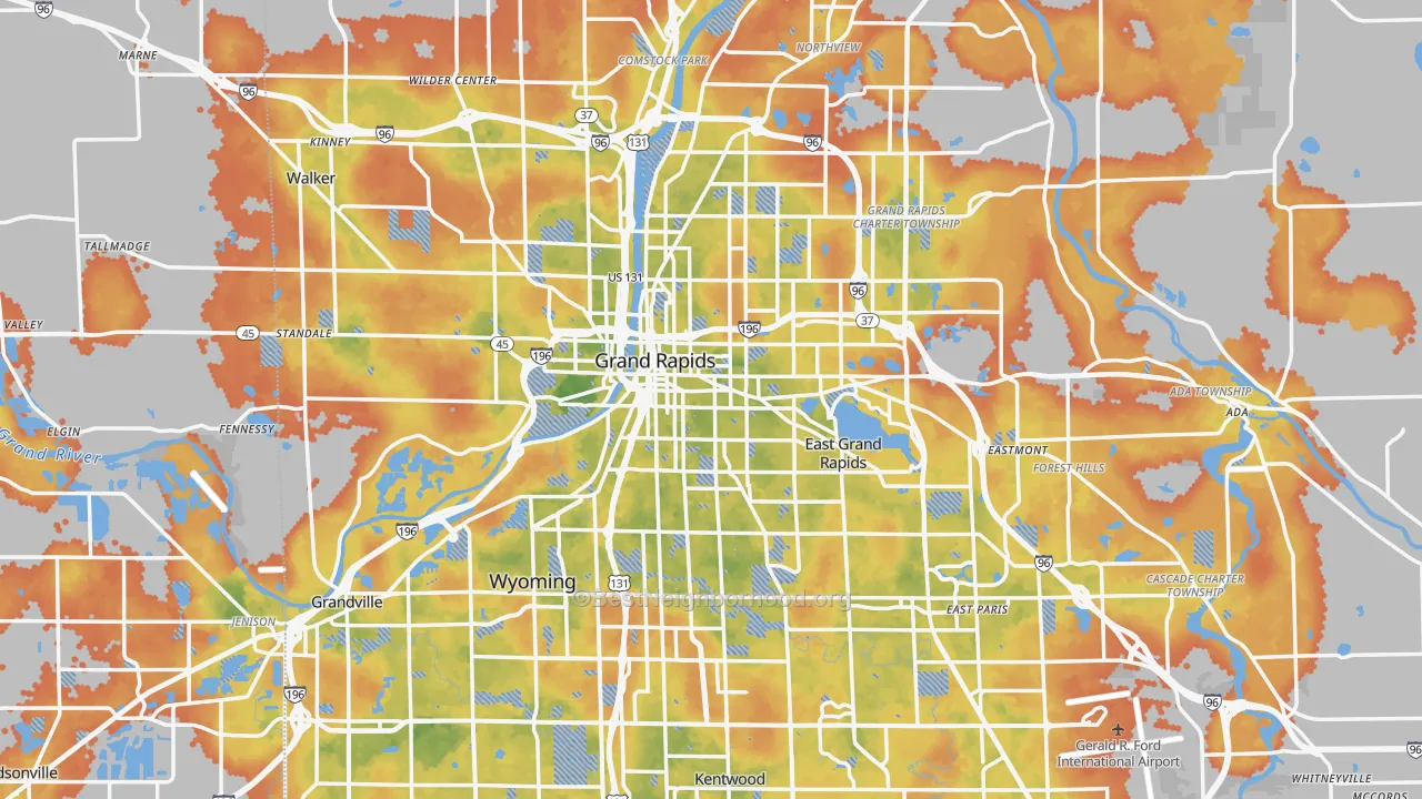 Bike Grade map of Grand Rapids, MI