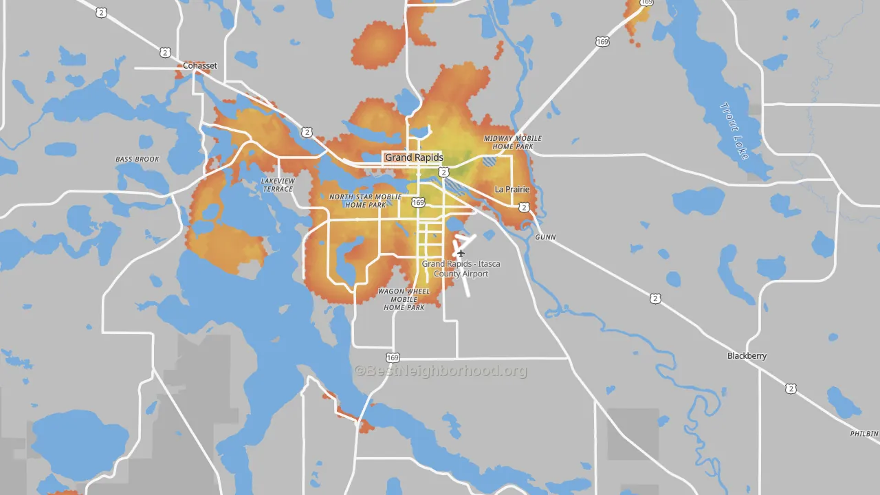 Bike Grade map of Grand Rapids, MN