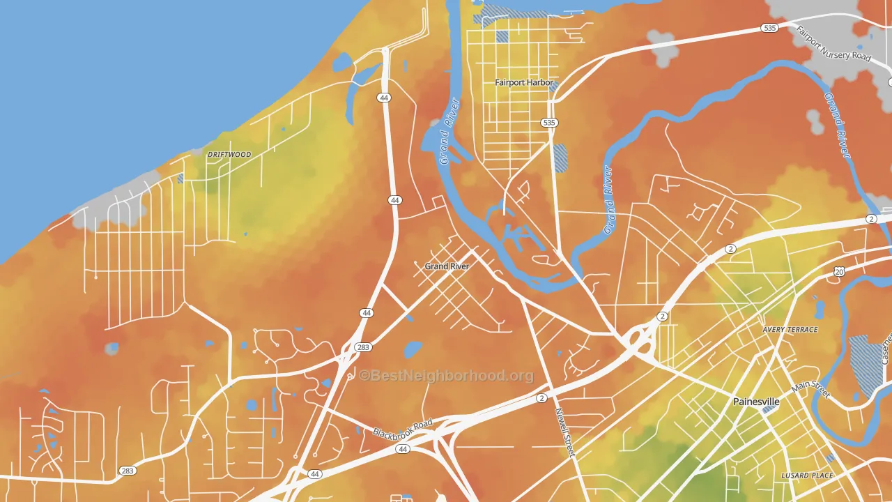 Bike Grade map of Grand River, OH