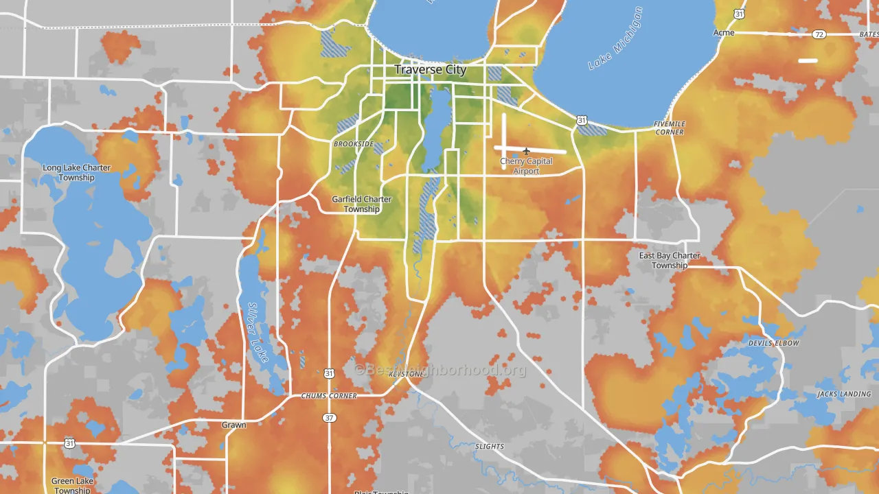 Bike Grade map of Grand Traverse County, MI
