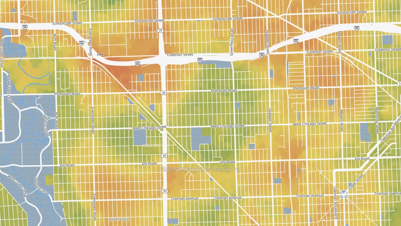 Bike Grade map of Grandale, Detroit, MI