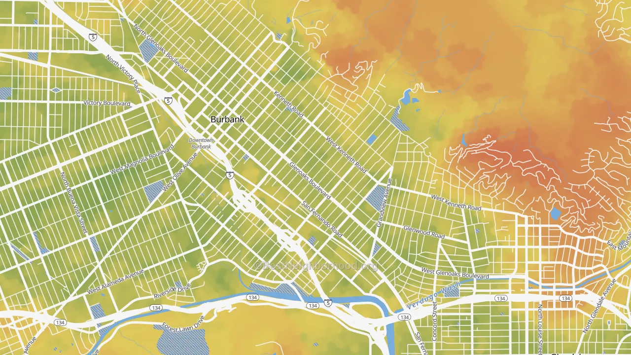 Bike Grade map of Grandview, Glendale, CA