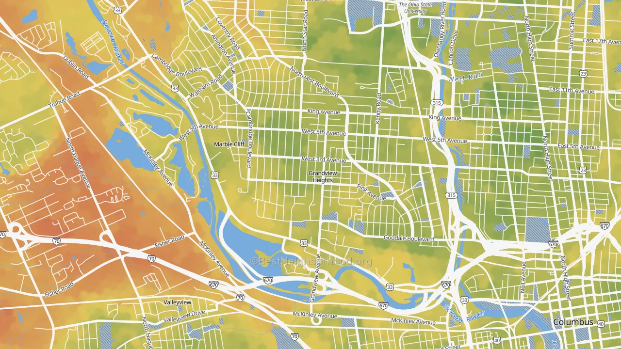 Bike Grade map of Grandview Heights, OH