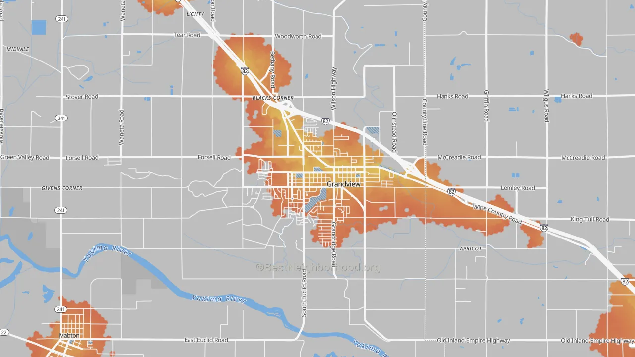 Bike Grade map of Grandview, WA