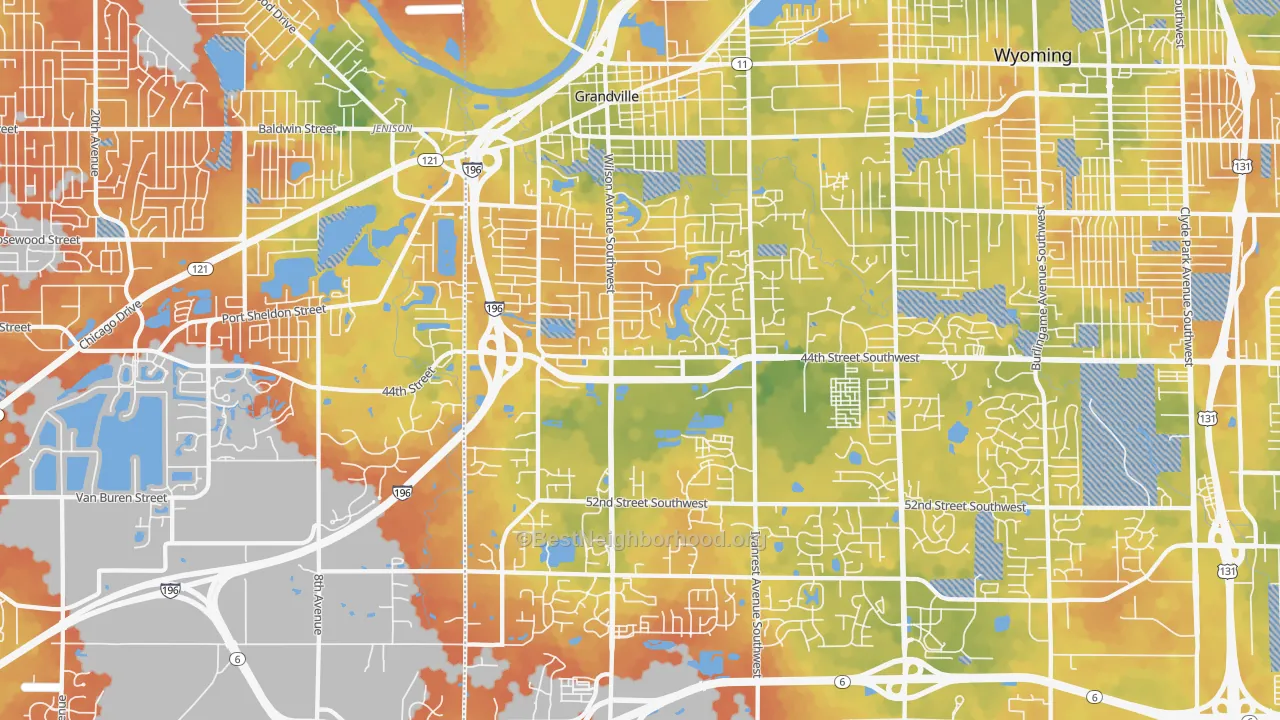 Bike Grade map of Grandville, MI