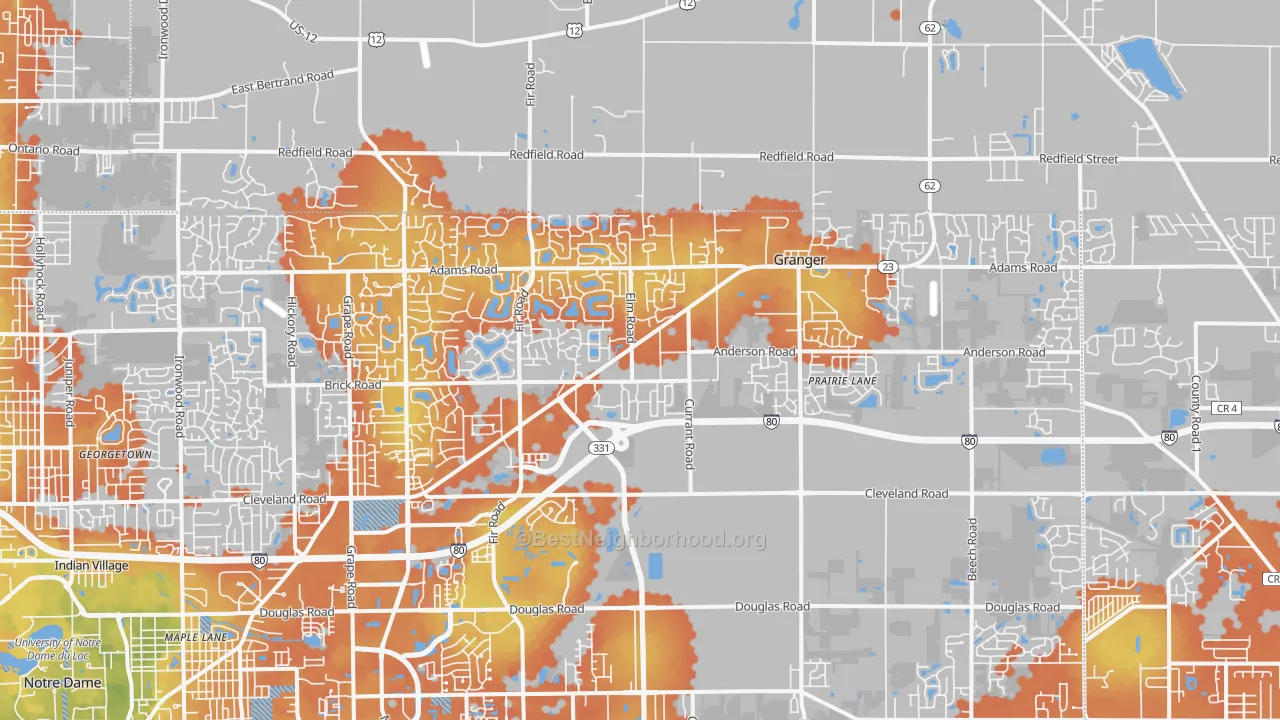 Bike Grade map of Granger, IN