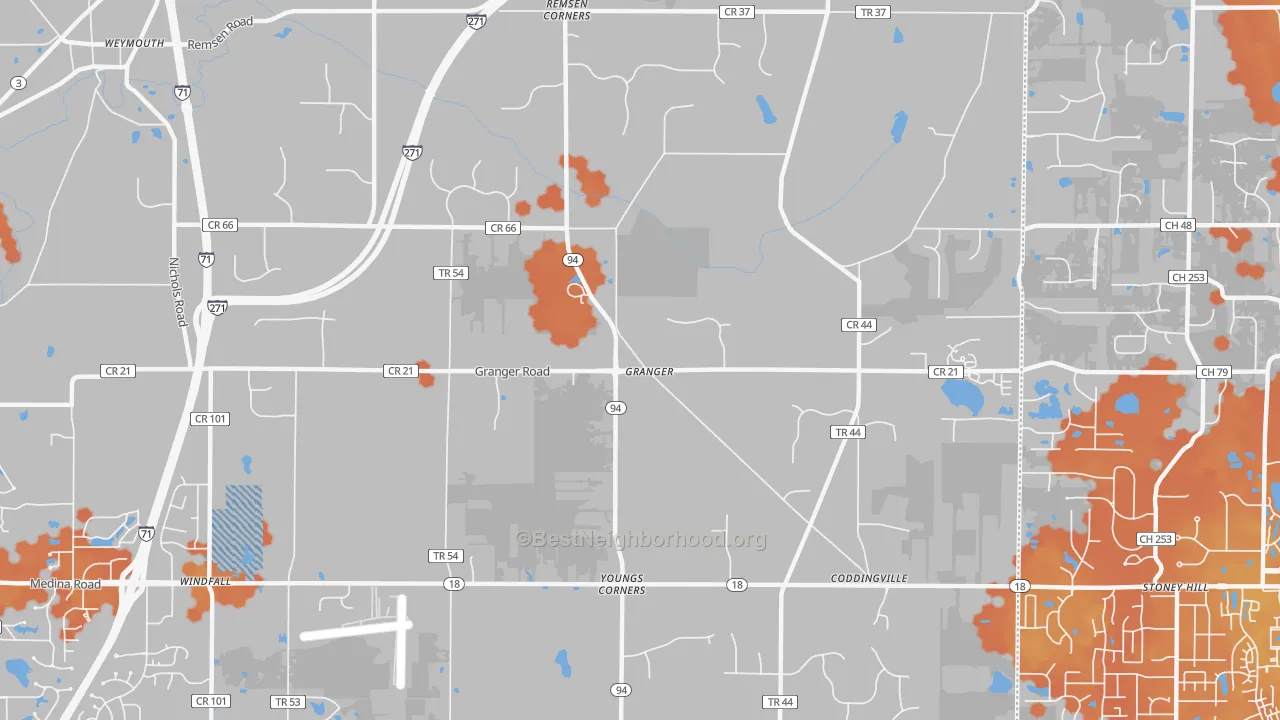 Bike Grade map of Granger, OH