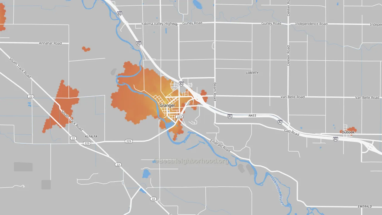 Bike Grade map of Granger, WA