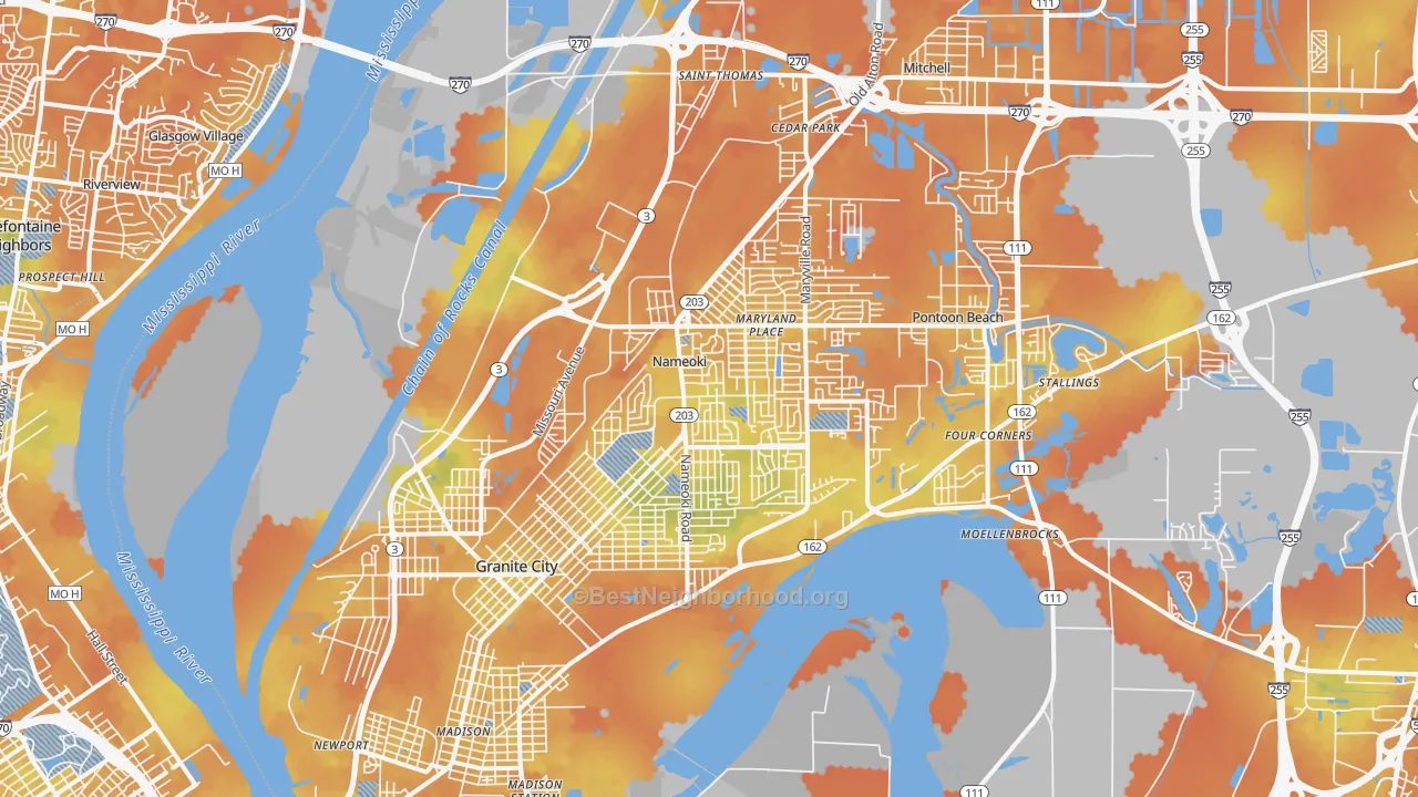 Bike Grade map of Granite City, IL