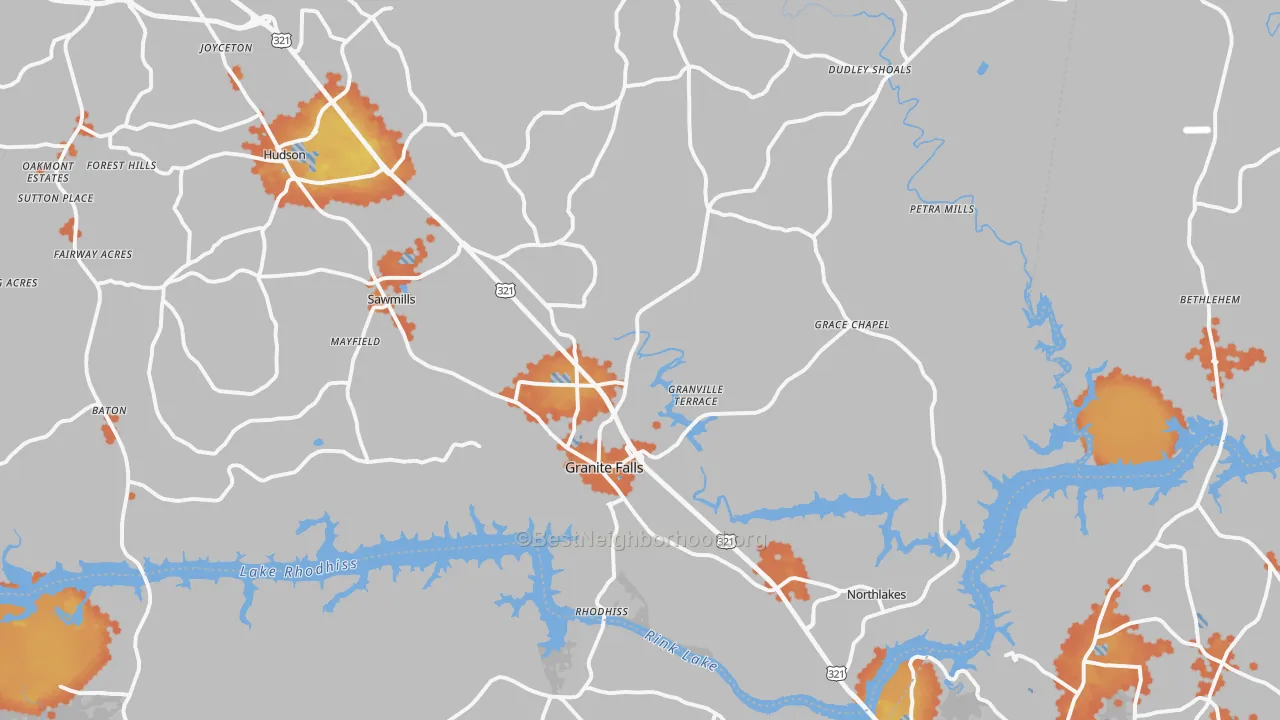 Bike Grade map of Granite Falls, NC