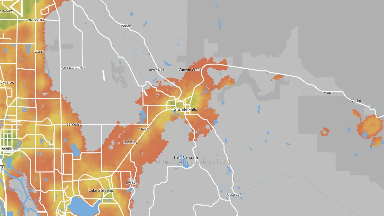 Bike Grade map of Granite Falls, WA