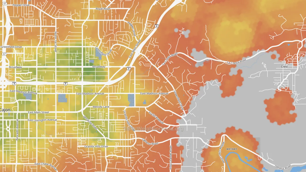 Bike Grade map of Granite Hills, El Cajon, CA