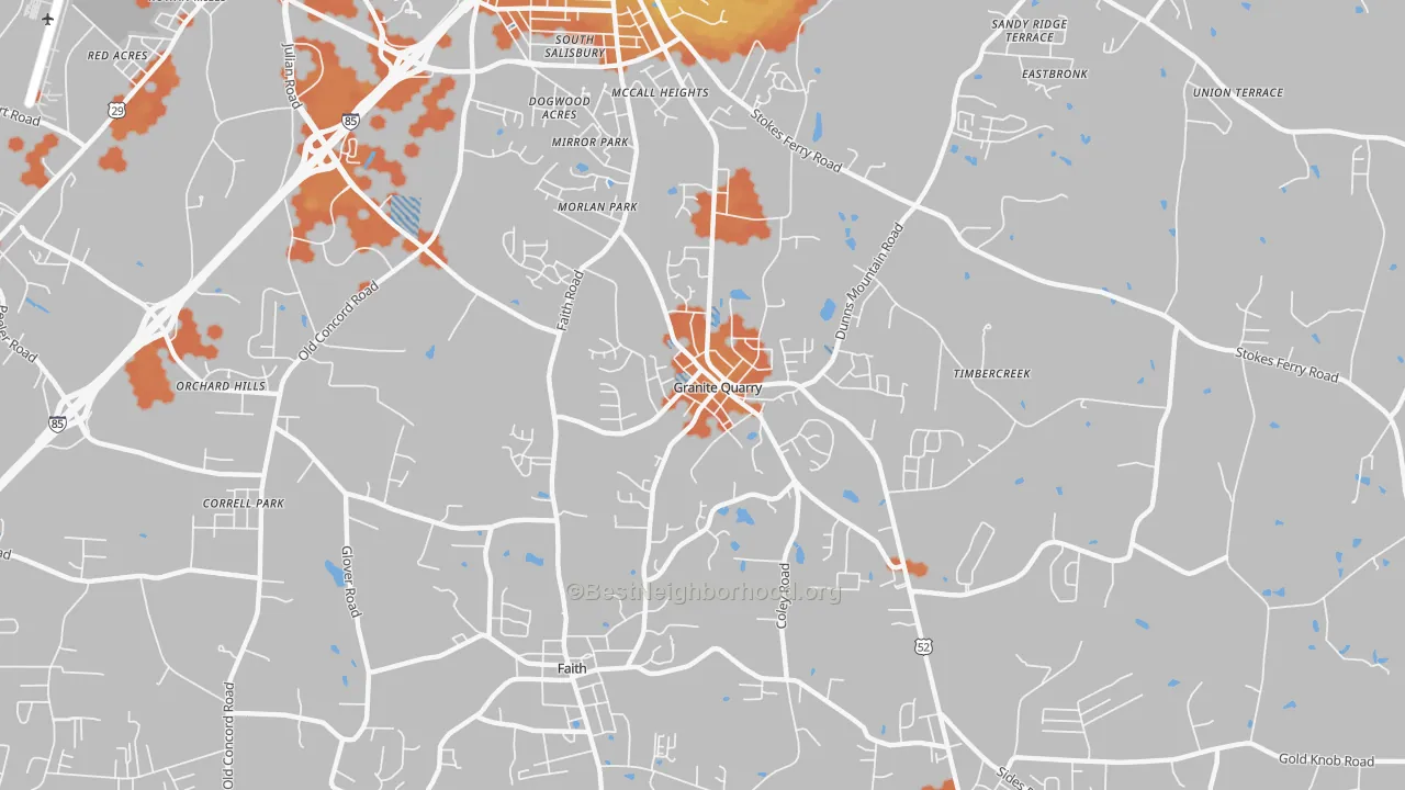 Bike Grade map of Granite Quarry, NC