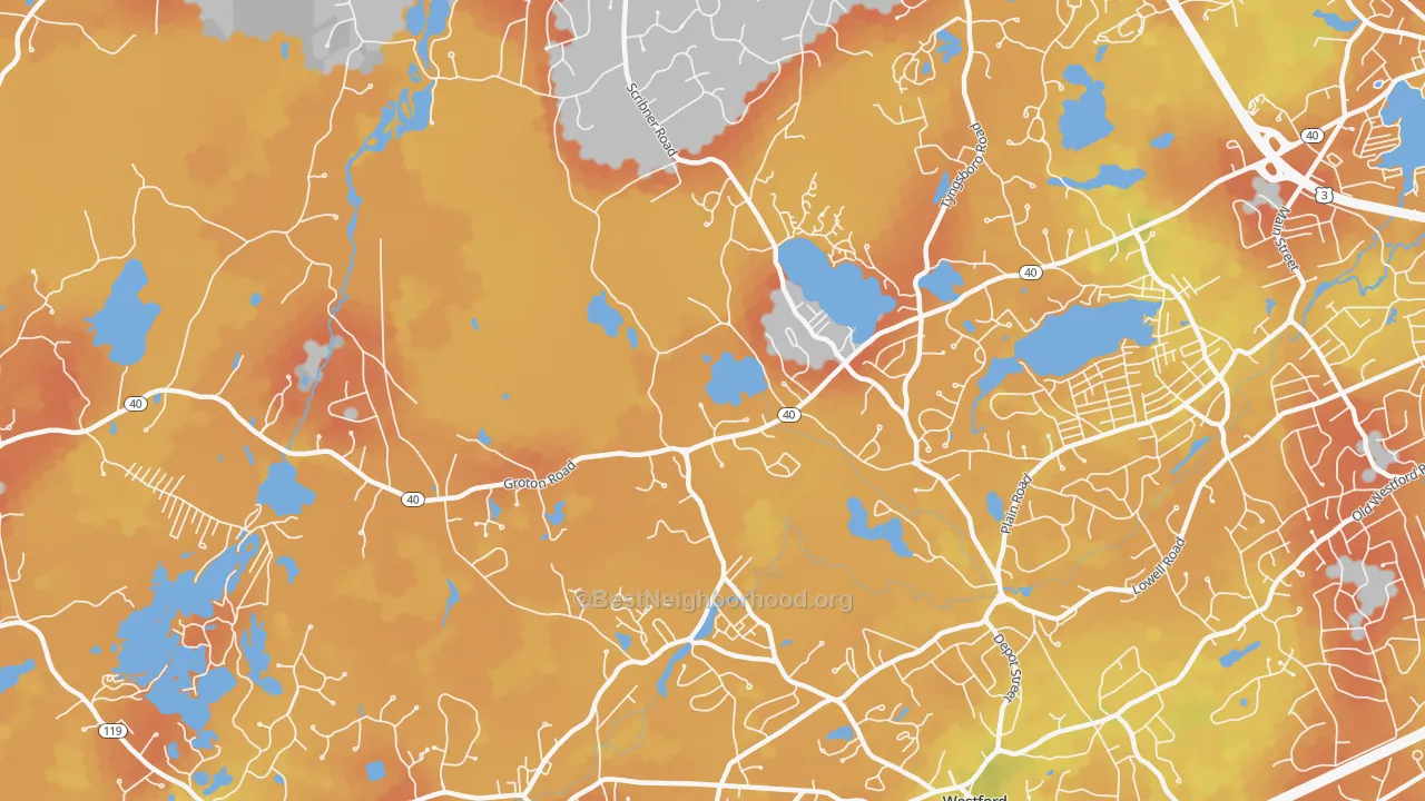 Bike Grade map of Graniteville, MA
