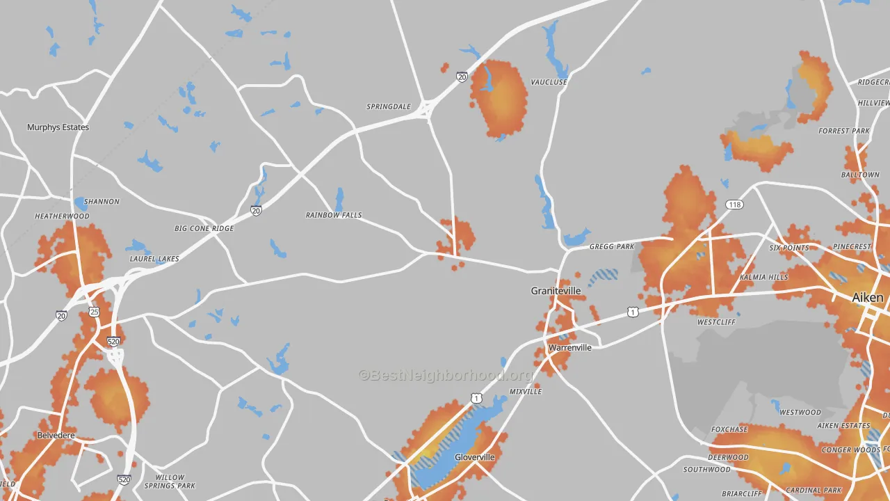 Bike Grade map of Graniteville, SC