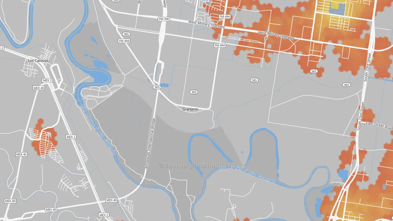 Bike Grade map of Granjeno, TX