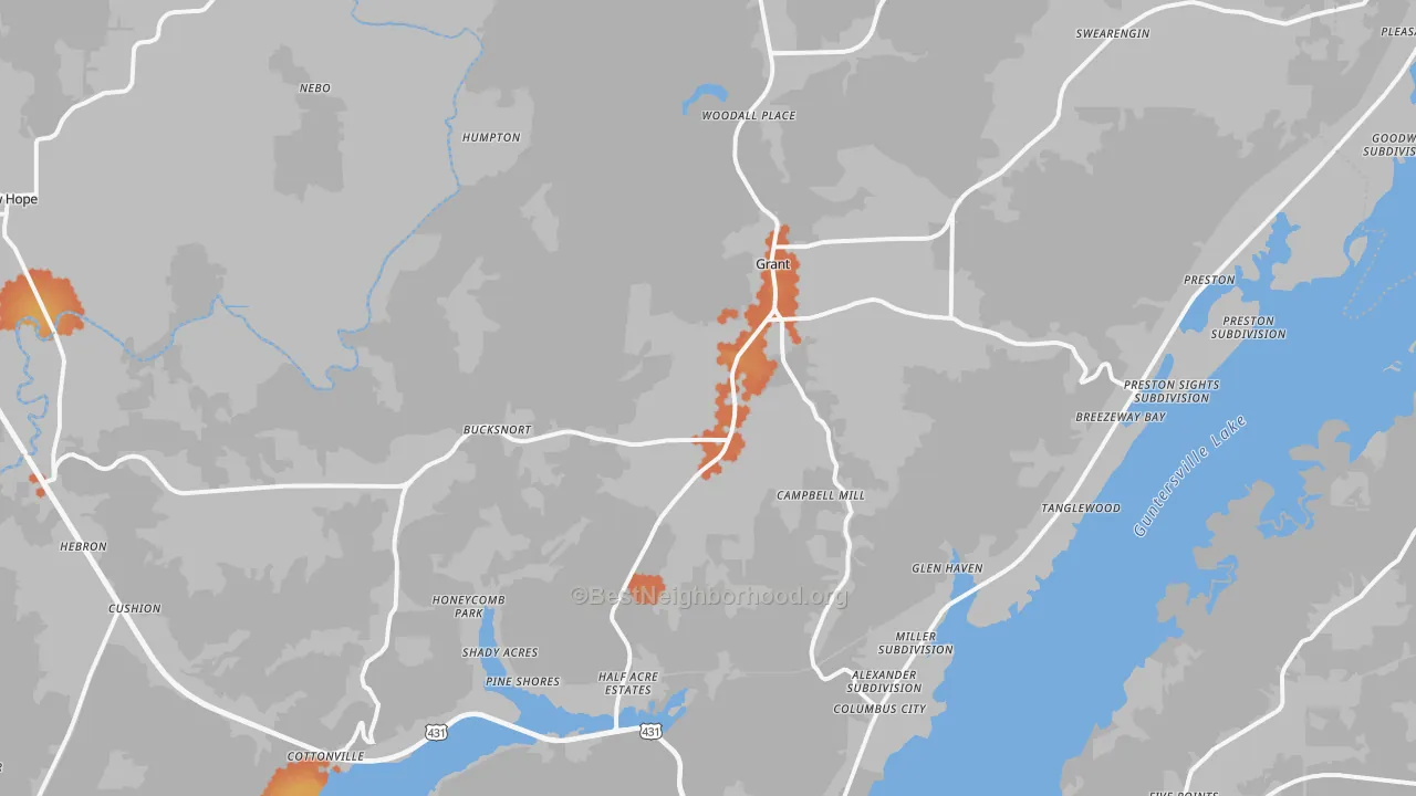 Bike Grade map of Grant, AL