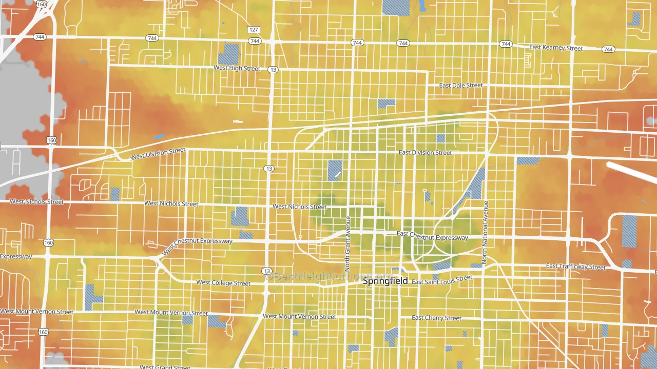 Bike Grade map of Grant Beach, Springfield, MO