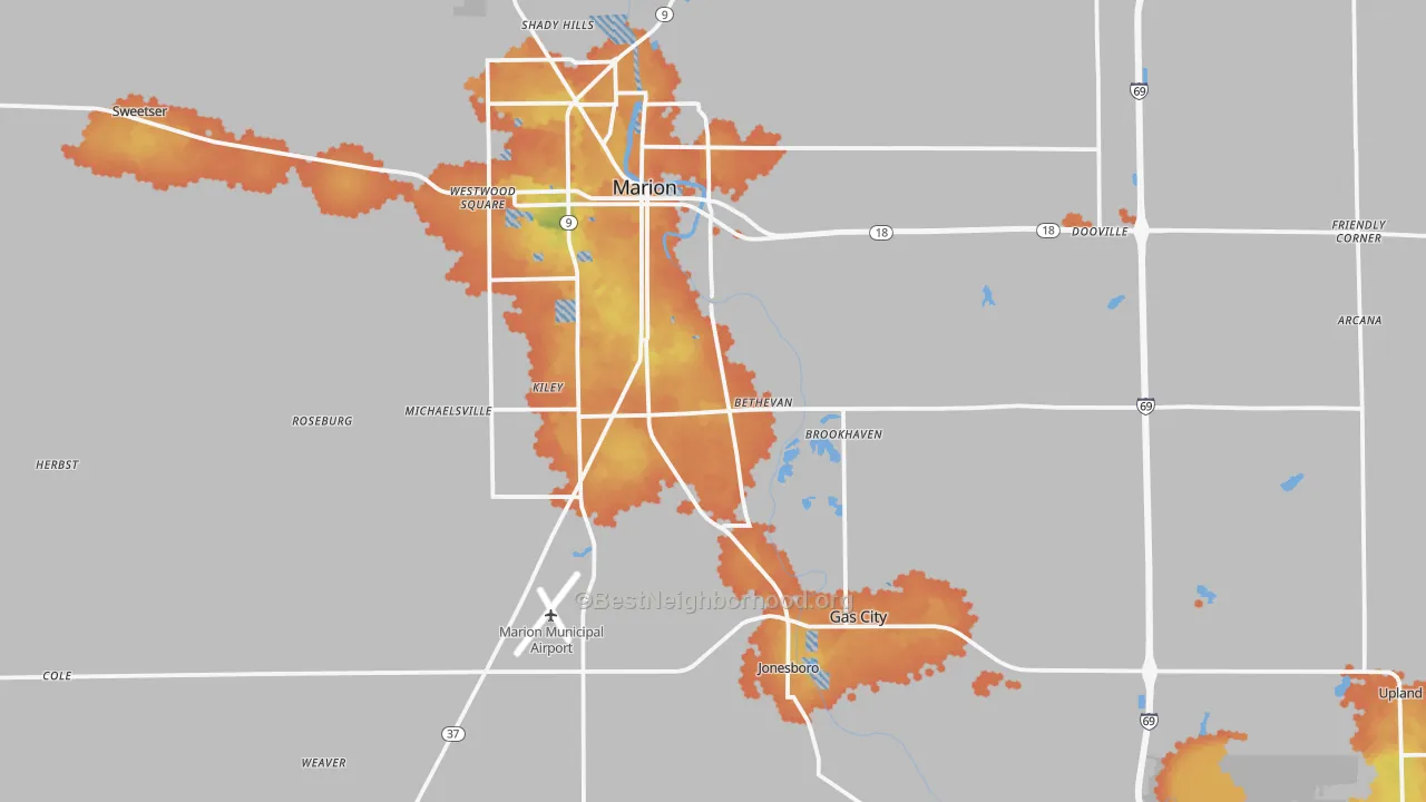 Bike Grade map of Grant County, IN