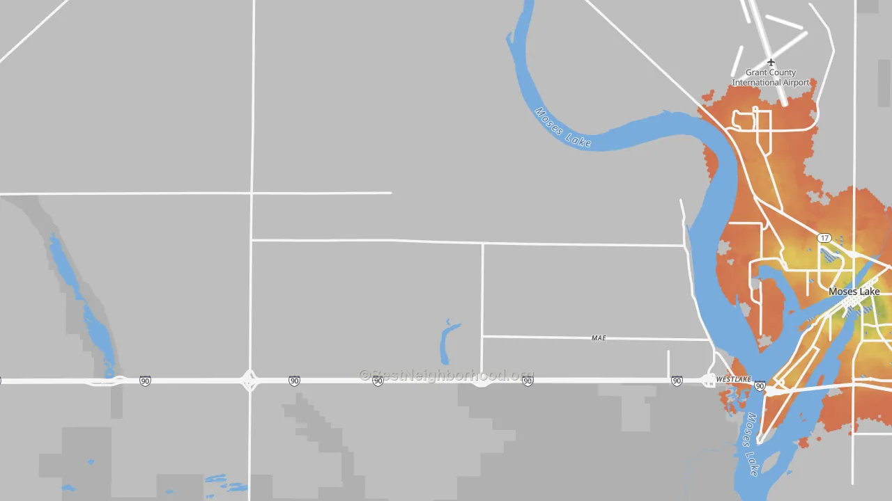 Bike Grade map of Grant County, WA
