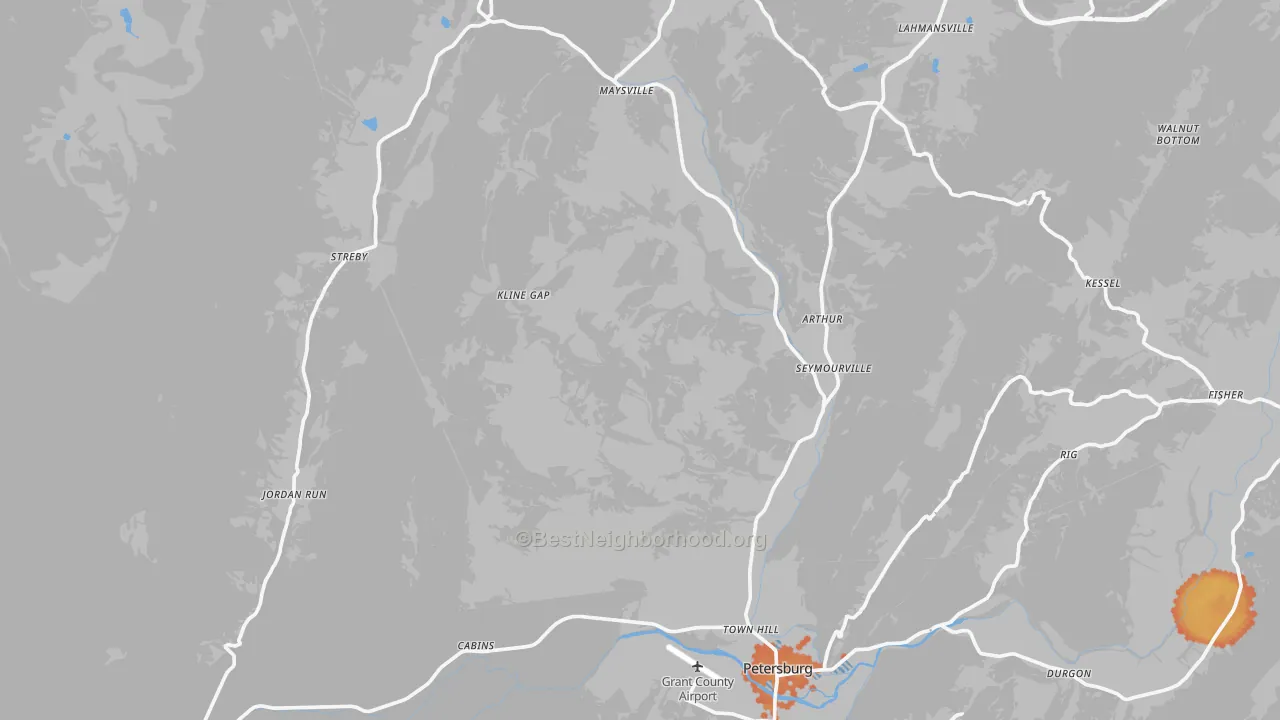 Bike Grade map of Grant County, WV