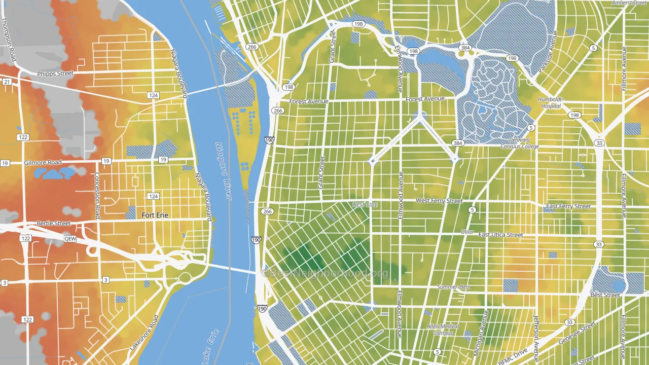 Bike Grade map of Grant Ferry, Buffalo, NY
