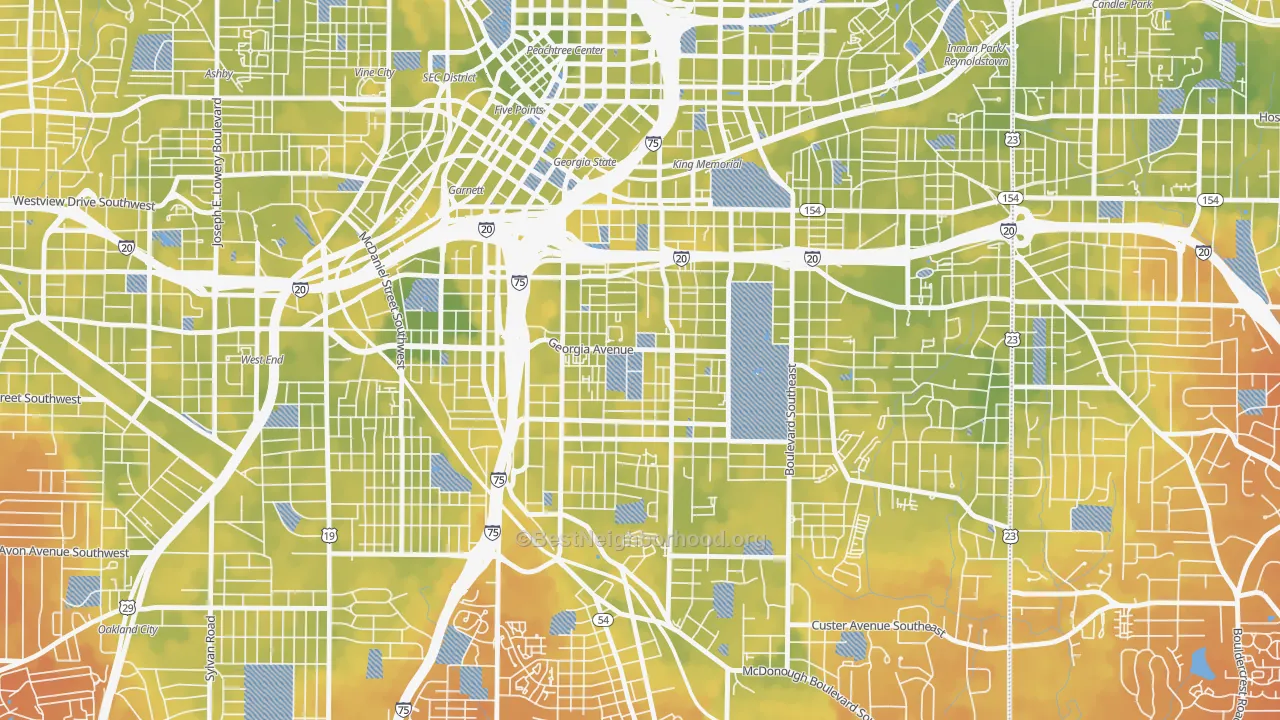 Bike Grade map of Grant Park, Atlanta, GA