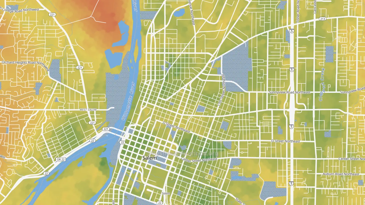 Bike Grade map of Grant, Salem, OR