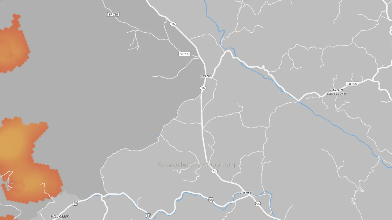 Bike Grade map of Grant, VA