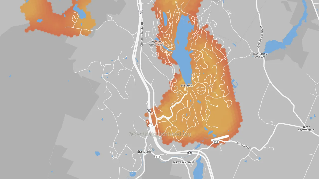 Bike Grade map of Grantham, NH