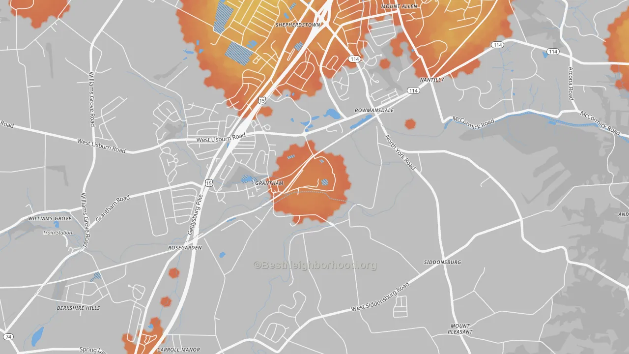 Bike Grade map of Grantham, PA