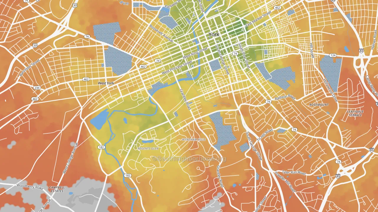 Bike Grade map of Grantley, York, PA