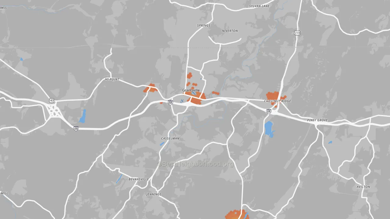 Bike Grade map of Grantsville, MD