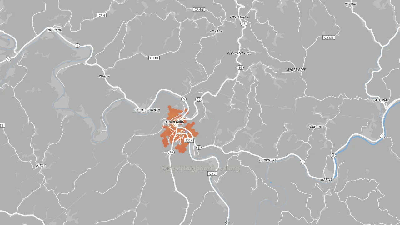 Bike Grade map of Grantsville, WV