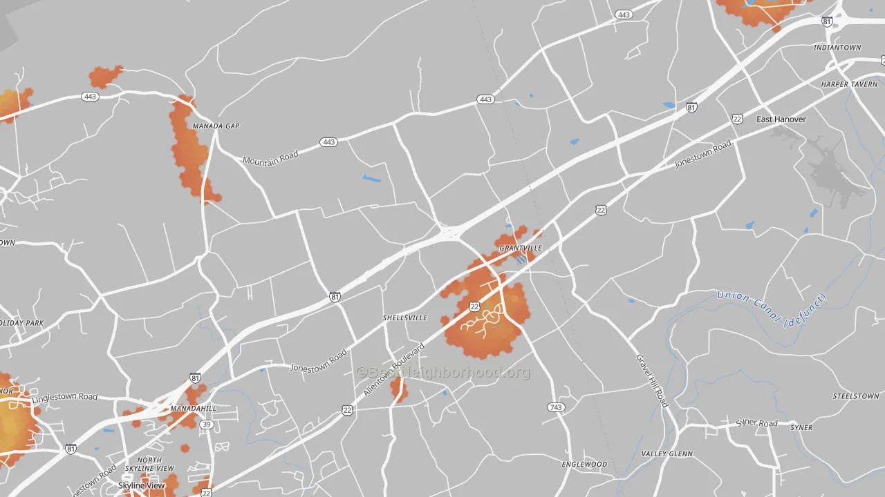 Bike Grade map of Grantville, PA