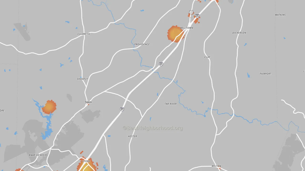 Bike Grade map of Granville County, NC